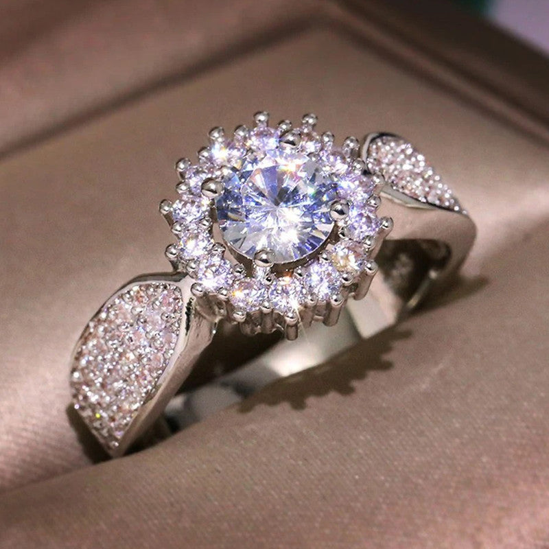 Silver Plated Anti Tarnish American Diamond Crushed Ice Cut Star-Like Finger Ring - MySmartBazaar