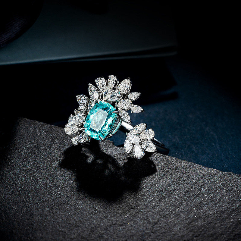 Silver Plated Anti Tarnish American Diamond Crushed Ice Cut Blue Contemporary Finger Ring - MySmartBazaar