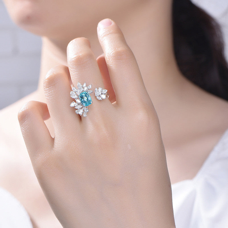 Silver Plated Anti Tarnish American Diamond Crushed Ice Cut Blue Contemporary Finger Ring - MySmartBazaar