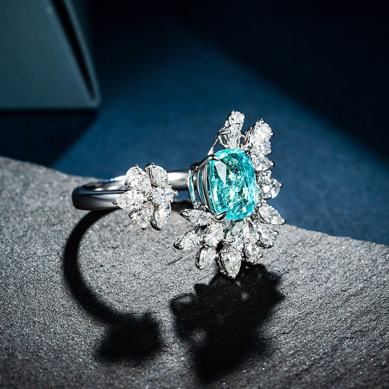 Silver Plated Anti Tarnish American Diamond Crushed Ice Cut Blue Contemporary Finger Ring - MySmartBazaar