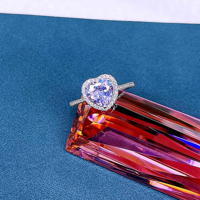 Silver Plated Anti Tarnish American Diamond Crushed Ice Cut Pink Heart Shape Finger Ring - MySmartBazaar
