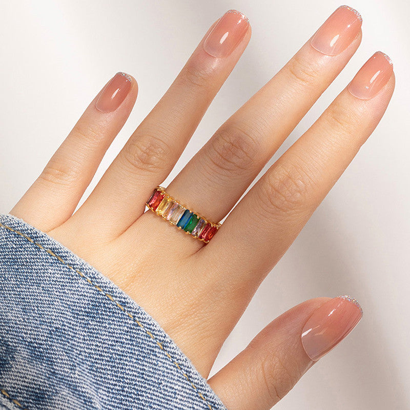 Gold Plated Stainless Steel Anti Tarnish Multicolor Adjustable Finger Ring For Women