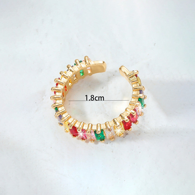 Gold Plated Stainless Steel Anti Tarnish Multicolor Adjustable Finger Ring For Women