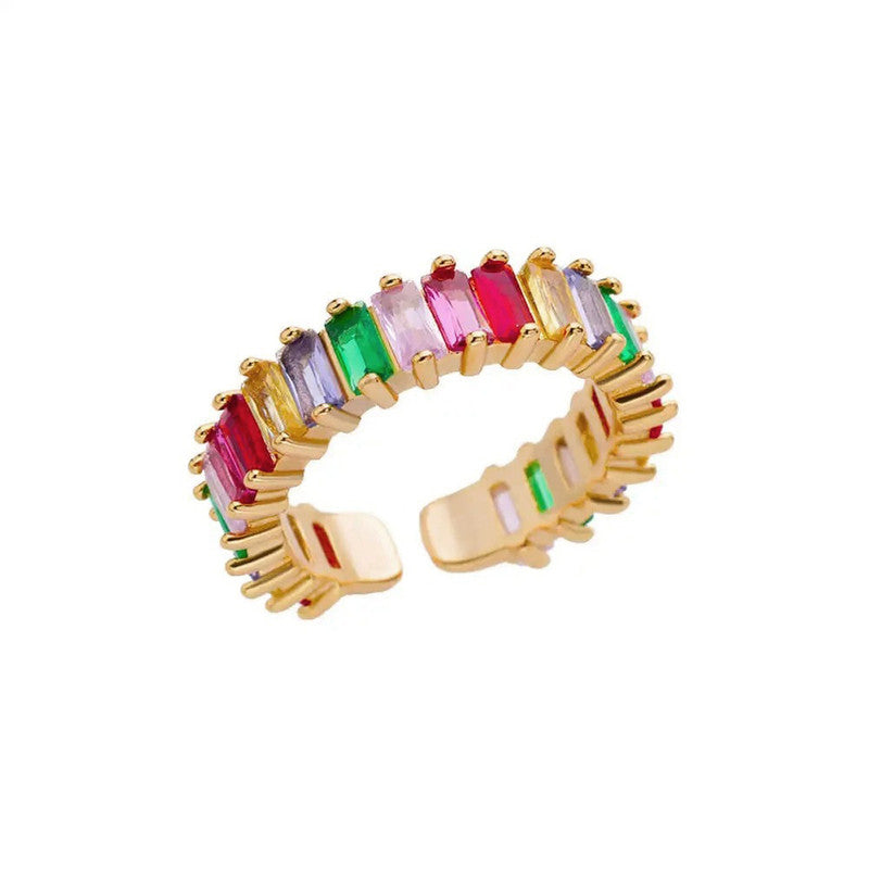 Gold Plated Stainless Steel Anti Tarnish Multicolor Adjustable Finger Ring For Women