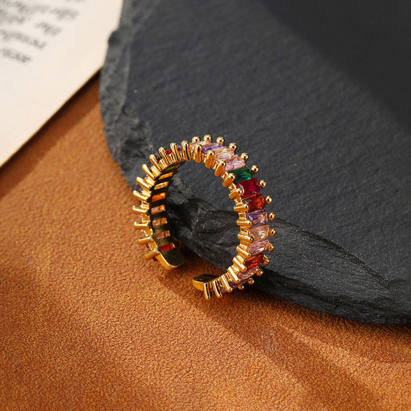 Gold Plated Stainless Steel Anti Tarnish Multicolor Adjustable Finger Ring For Women