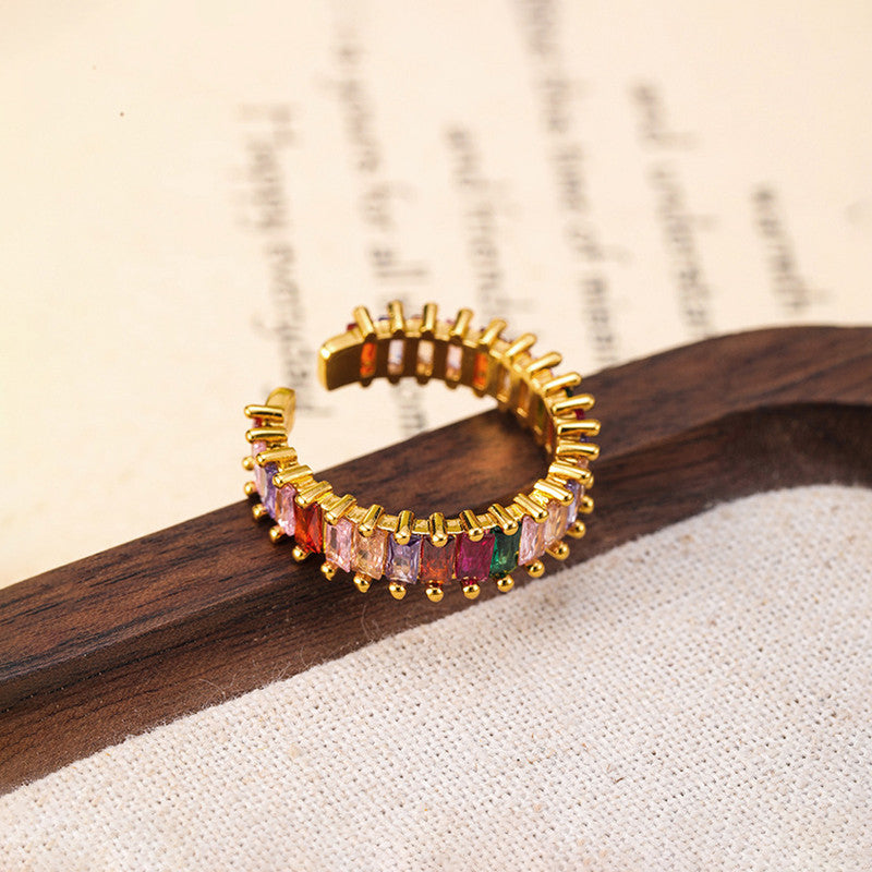 Gold Plated Stainless Steel Anti Tarnish Multicolor Adjustable Finger Ring For Women