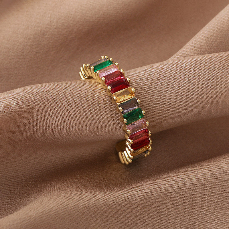 Gold Plated Stainless Steel Anti Tarnish Multicolor Adjustable Finger Ring For Women