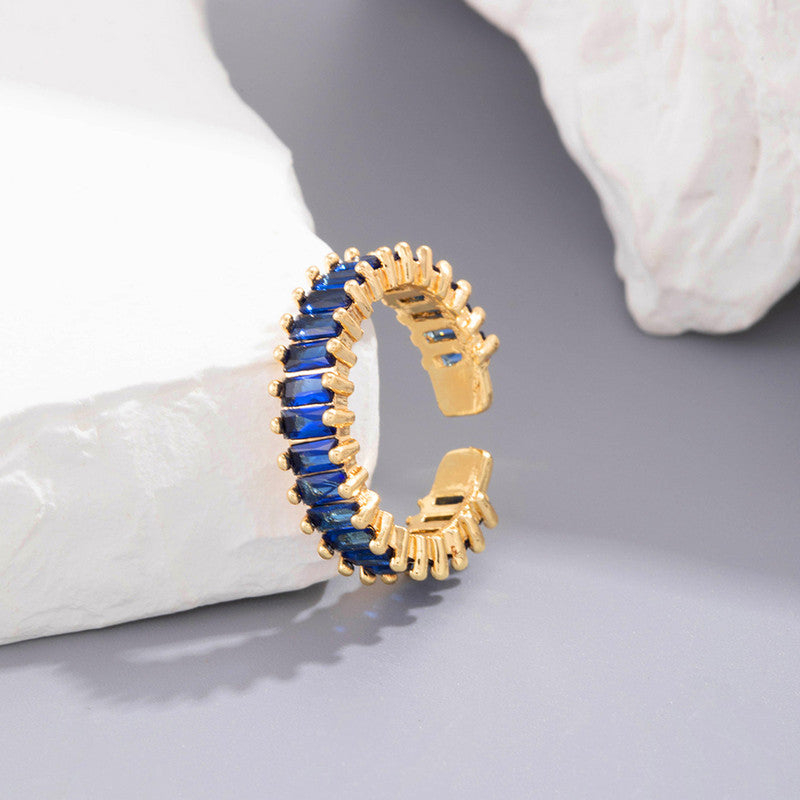 Gold Plated Stainless Steel Anti Tarnish Blue Adjustable Finger Ring For Women