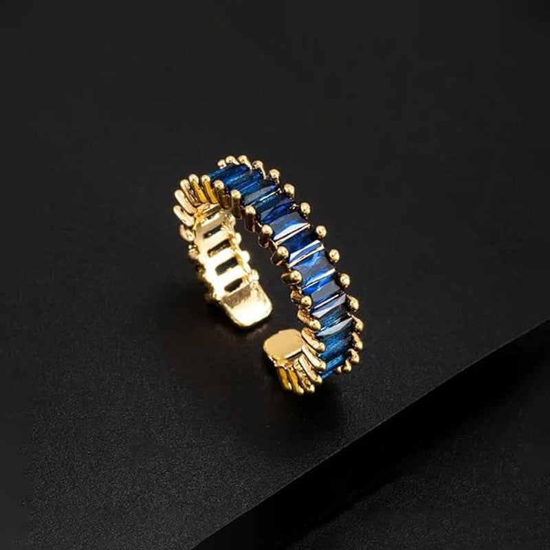 Gold Plated Stainless Steel Anti Tarnish Blue Adjustable Finger Ring For Women