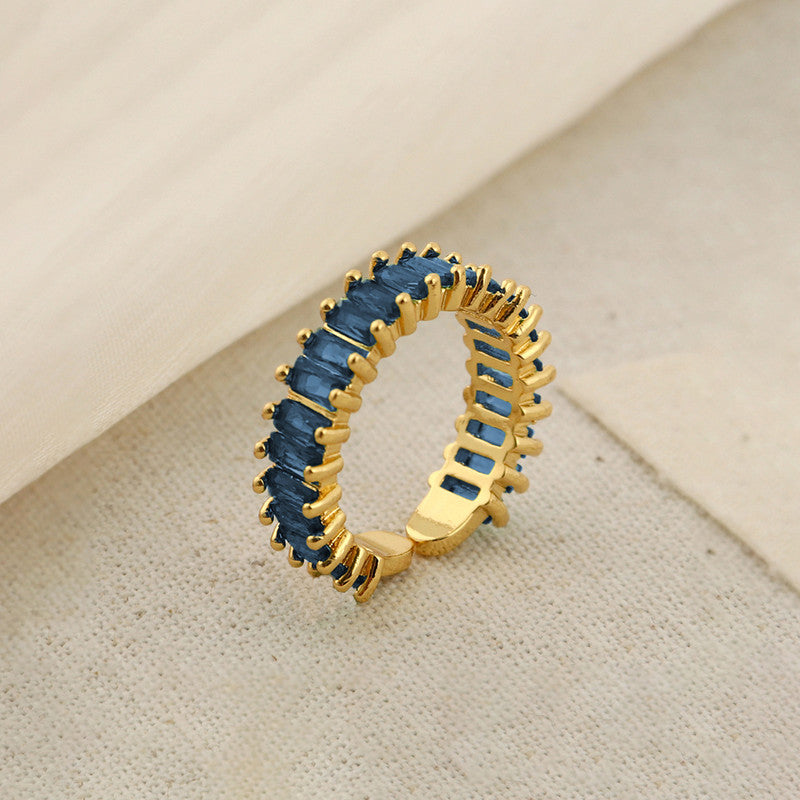 Gold Plated Stainless Steel Anti Tarnish Blue Adjustable Finger Ring For Women