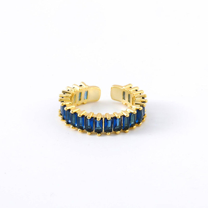 Gold Plated Stainless Steel Anti Tarnish Blue Adjustable Finger Ring For Women