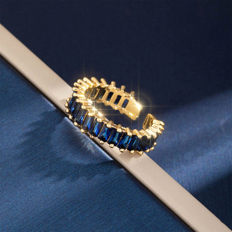 Gold Plated Stainless Steel Anti Tarnish Blue Adjustable Finger Ring For Women
