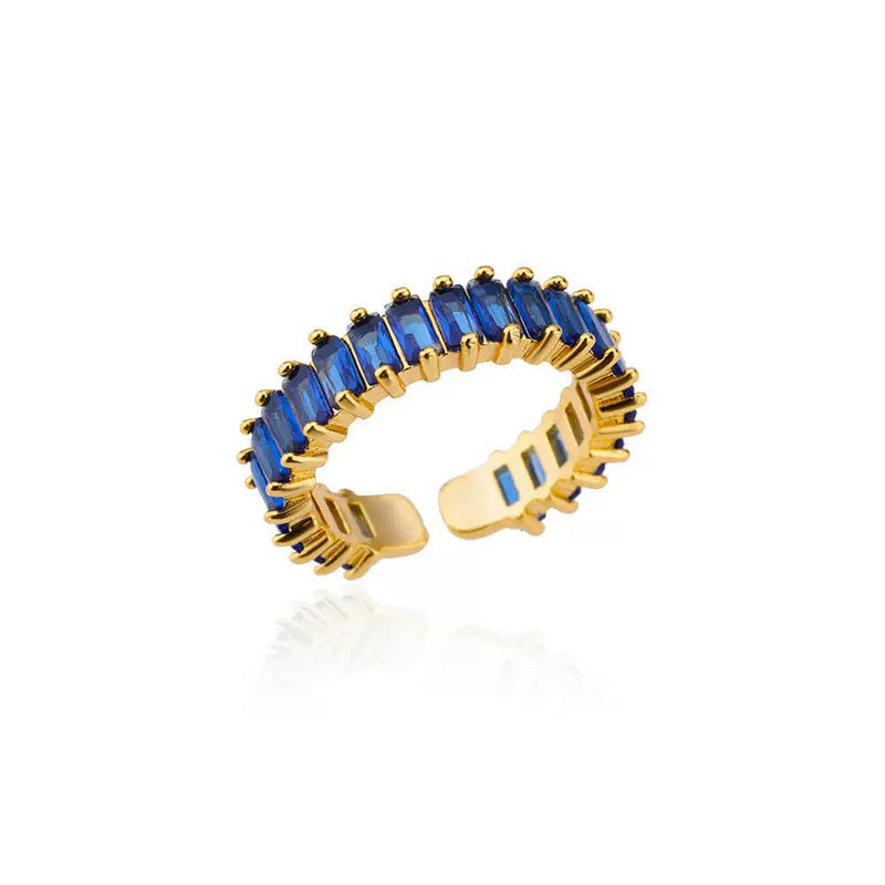 Gold Plated Stainless Steel Anti Tarnish Blue Adjustable Finger Ring For Women