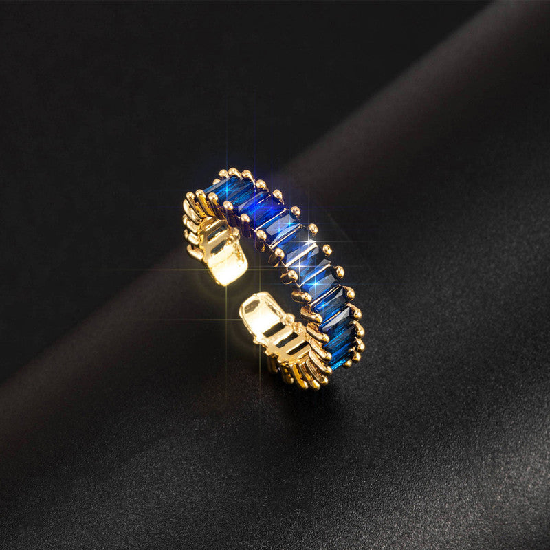 Gold Plated Stainless Steel Anti Tarnish Blue Adjustable Finger Ring For Women
