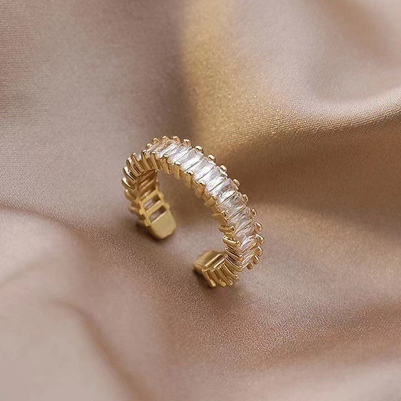 Gold Plated Stainless Steel Anti Tarnish White Adjustable Finger Ring For Women