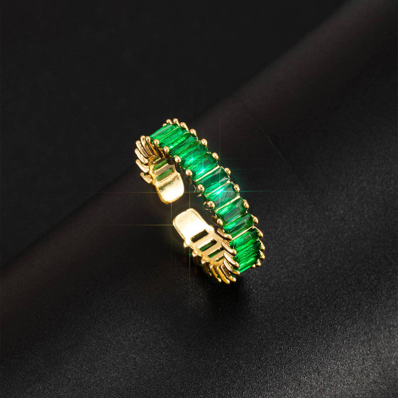 Gold Plated Stainless Steel Anti Tarnish Green Adjustable Finger Ring For Women