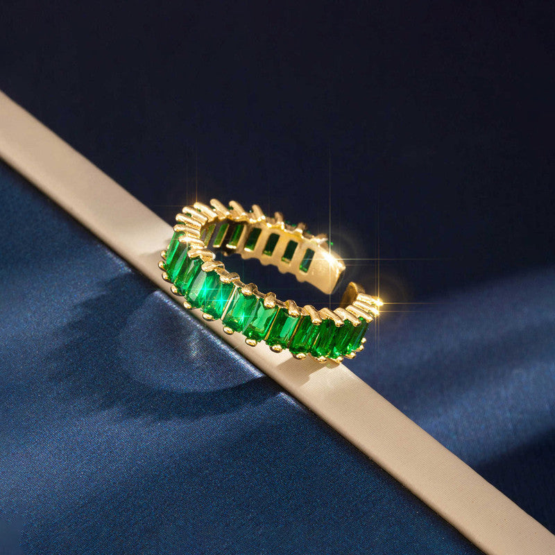 Gold Plated Stainless Steel Anti Tarnish Green Adjustable Finger Ring For Women