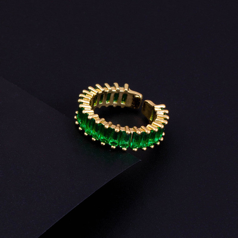 Gold Plated Stainless Steel Anti Tarnish Green Adjustable Finger Ring For Women