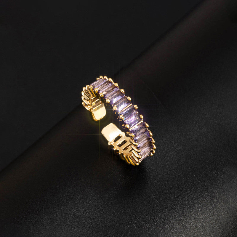 Gold Plated Stainless Steel Anti Tarnish Purple Adjustable Finger Ring For Women