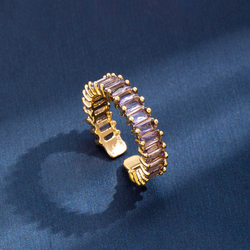 Gold Plated Stainless Steel Anti Tarnish Purple Adjustable Finger Ring For Women