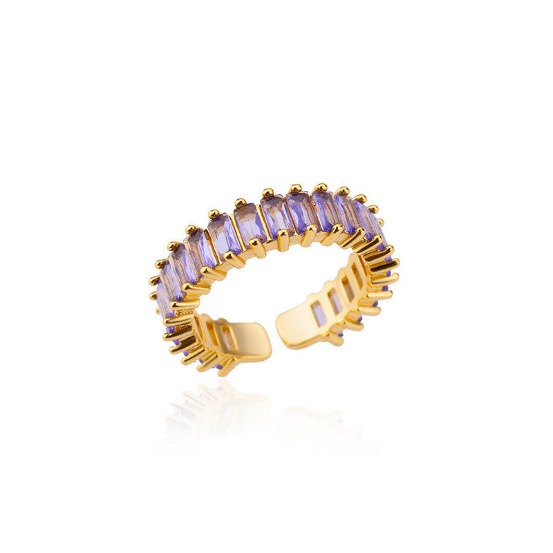 Gold Plated Stainless Steel Anti Tarnish Purple Adjustable Finger Ring For Women
