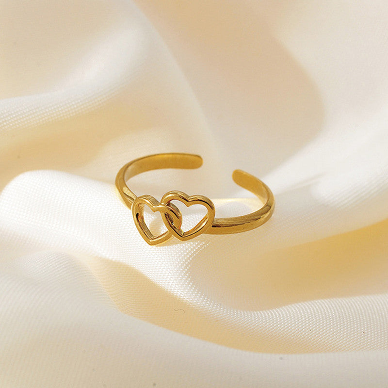 Gold Plated Anti Tarnish Stainless Steel Heart Themed Adjustable Finger Ring