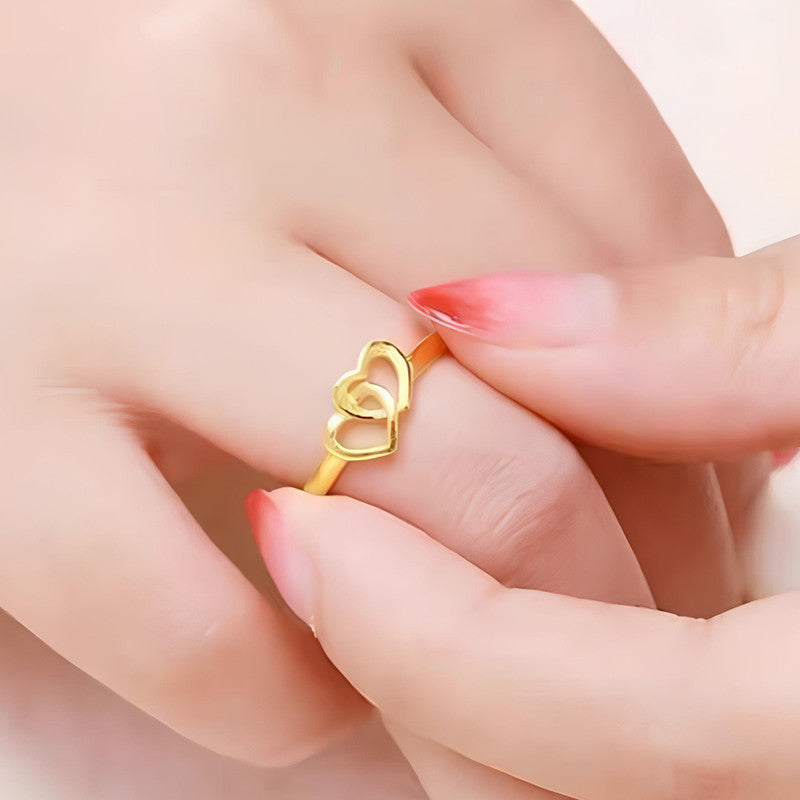 Gold Plated Anti Tarnish Stainless Steel Heart Themed Adjustable Finger Ring