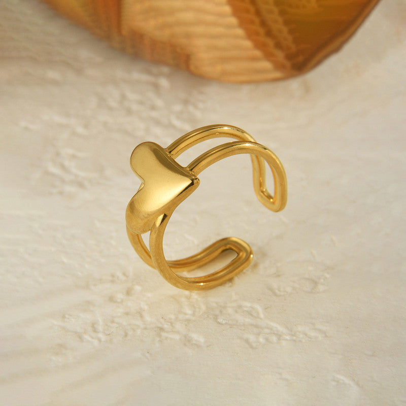Gold Plated Anti Tarnish Stainless Steel Heart Themed Adjustable Finger Ring