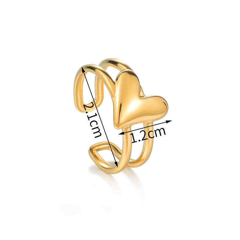 Gold Plated Anti Tarnish Stainless Steel Heart Themed Adjustable Finger Ring