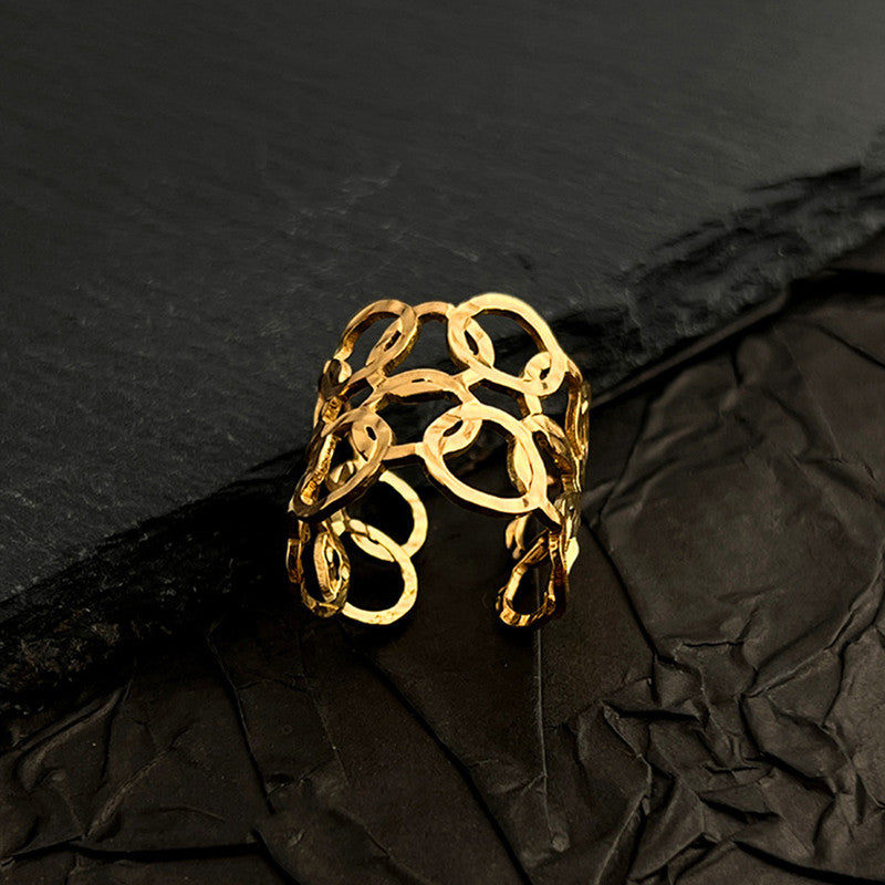Gold Plated Anti Tarnish Stainless Steel Geometric Adjustable Finger Ring