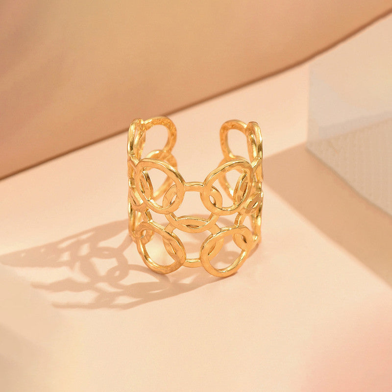 Gold Plated Anti Tarnish Stainless Steel Geometric Adjustable Finger Ring
