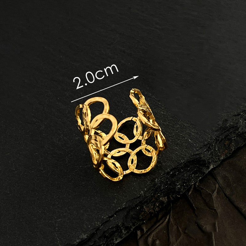 Gold Plated Anti Tarnish Stainless Steel Geometric Adjustable Finger Ring
