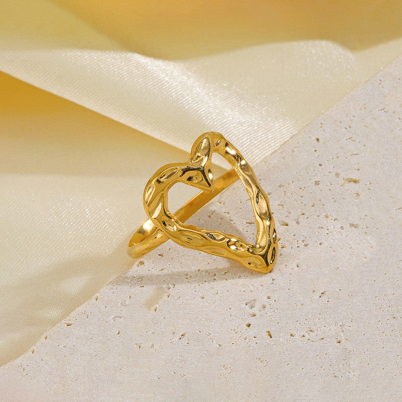 Gold Plated Anti Tarnish Stainless Steel Heart Themed Adjustable Finger Ring