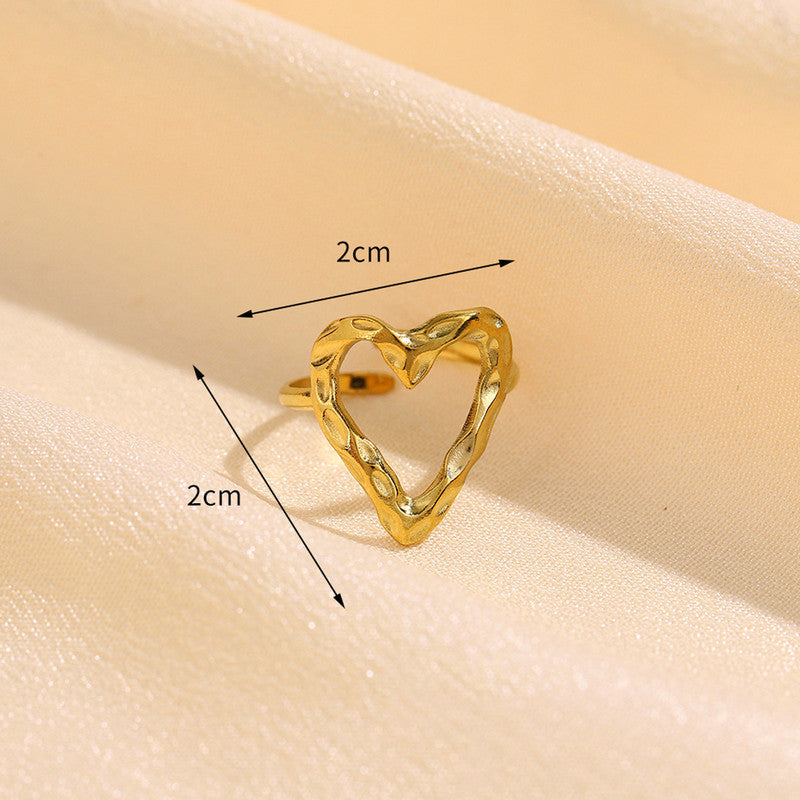 Gold Plated Anti Tarnish Stainless Steel Heart Themed Adjustable Finger Ring