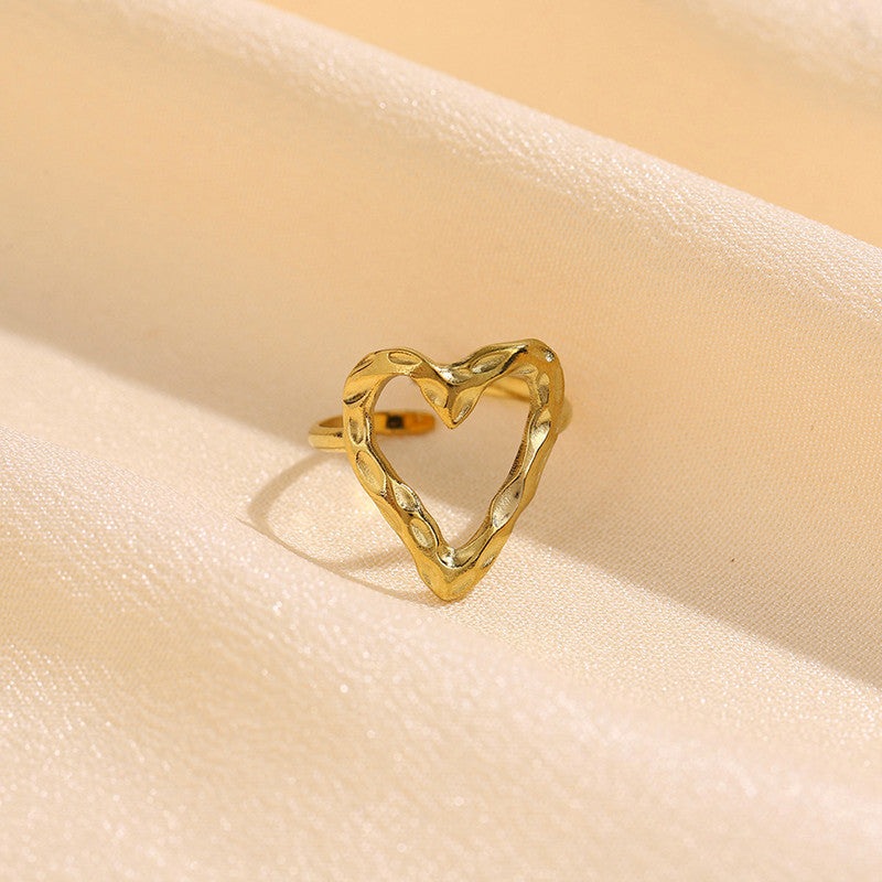 Gold Plated Anti Tarnish Stainless Steel Heart Themed Adjustable Finger Ring