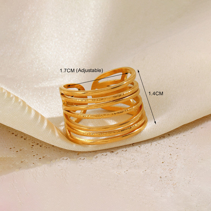 Gold Plated Anti Tarnish Stainless Steel Contemporary Adjustable Finger Ring