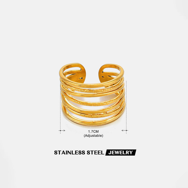 Gold Plated Anti Tarnish Stainless Steel Contemporary Adjustable Finger Ring