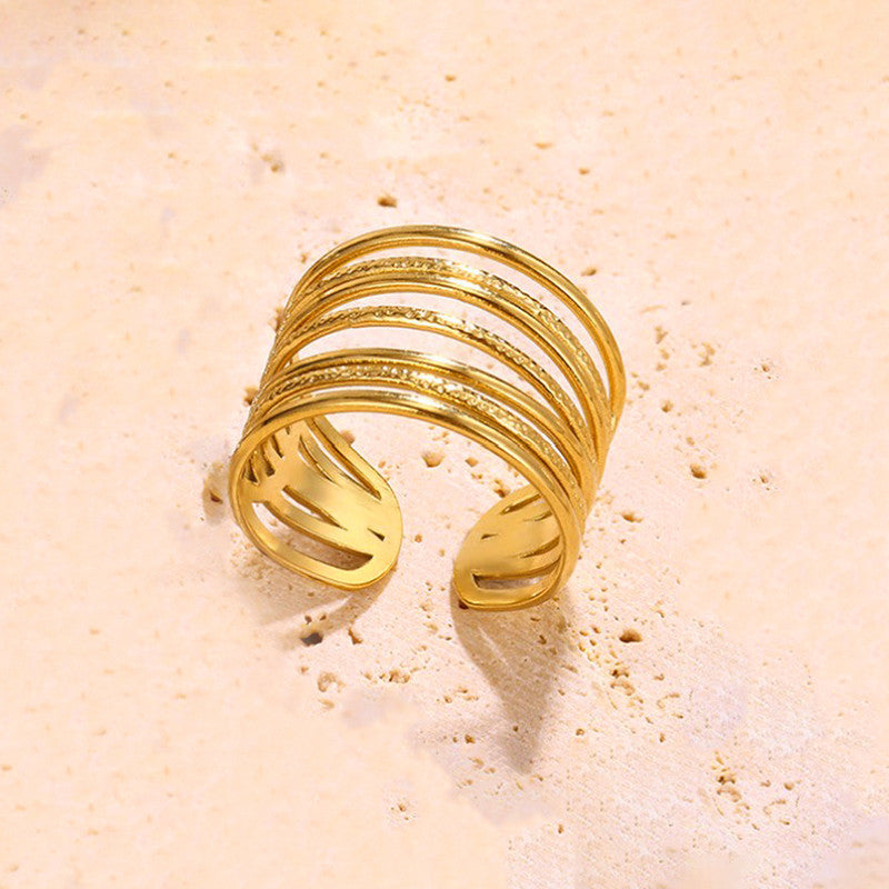 Gold Plated Anti Tarnish Stainless Steel Contemporary Adjustable Finger Ring