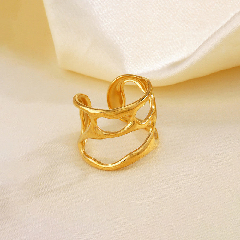 Gold Plated Anti Tarnish Stainless Steel Contemporary Adjustable Finger Ring