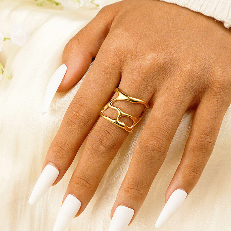 Gold Plated Anti Tarnish Stainless Steel Contemporary Adjustable Finger Ring