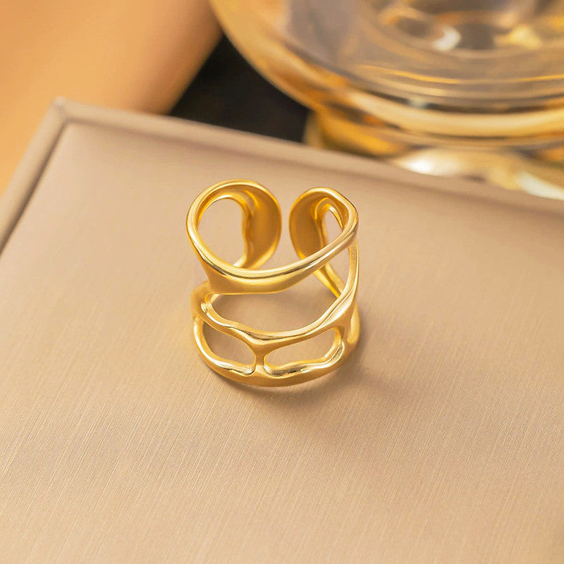 Gold Plated Anti Tarnish Stainless Steel Contemporary Adjustable Finger Ring