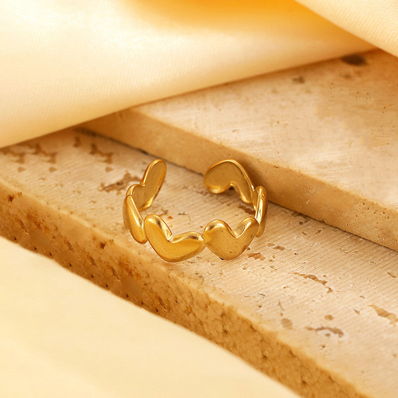 Gold Plated Anti Tarnish Stainless Steel Heart Themed Adjustable Finger Ring