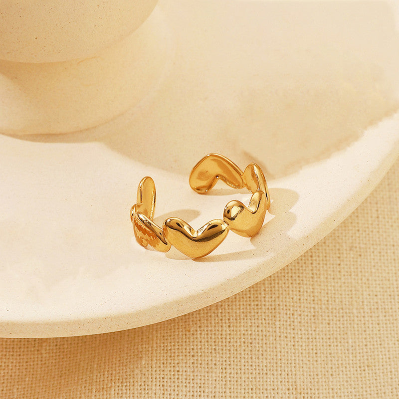 Gold Plated Anti Tarnish Stainless Steel Heart Themed Adjustable Finger Ring