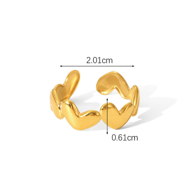 Gold Plated Anti Tarnish Stainless Steel Heart Themed Adjustable Finger Ring