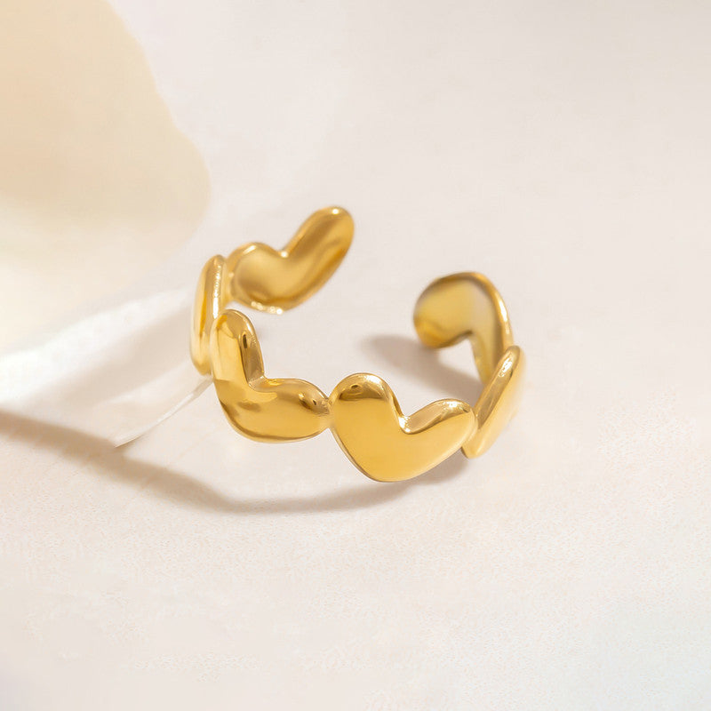 Gold Plated Anti Tarnish Stainless Steel Heart Themed Adjustable Finger Ring