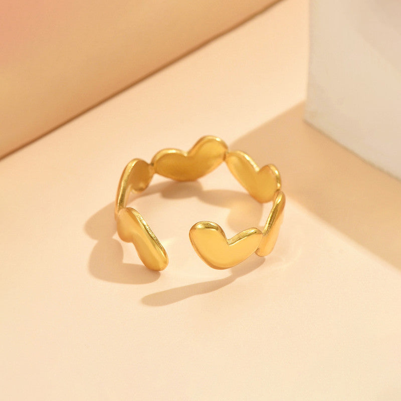 Gold Plated Anti Tarnish Stainless Steel Heart Themed Adjustable Finger Ring
