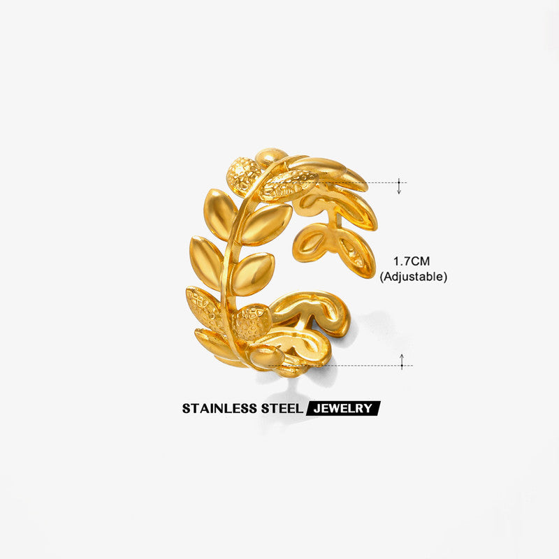 Gold Plated Anti Tarnish Stainless Steel Contemporary Adjustable Finger Ring