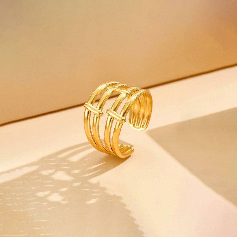 Gold Plated Anti Tarnish Stainless Steel Contemporary Adjustable Finger Ring