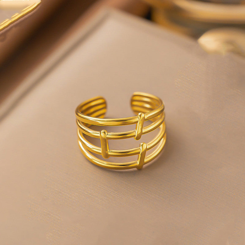 Gold Plated Anti Tarnish Stainless Steel Contemporary Adjustable Finger Ring