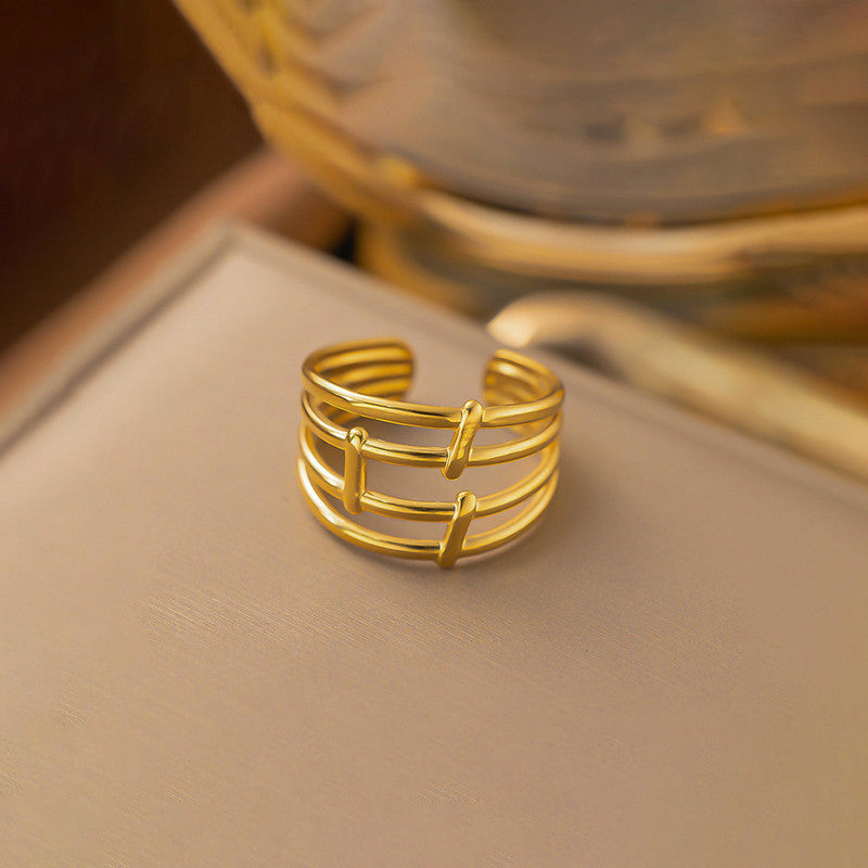 Gold Plated Anti Tarnish Stainless Steel Contemporary Adjustable Finger Ring